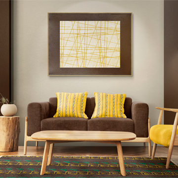 sala de estar com decoração amarela e castanha